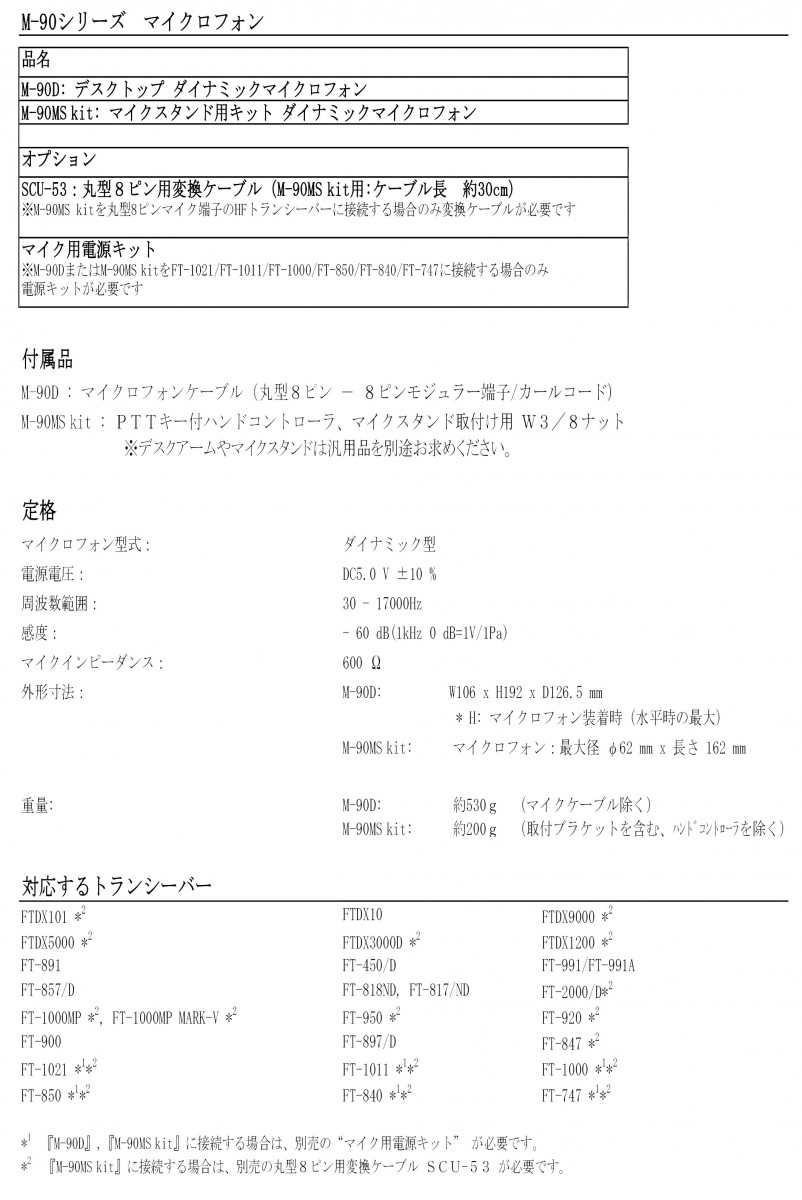 M-90D　阪奈電子有限会社　YAESU　デスクトップダイナミックマイクロフォン
