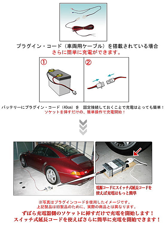 ずぼら充電器オプション プラグイン・コード(車両用ケーブル) 阪奈電子有限会社